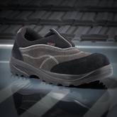 FUEL Slip-on Industrial PU Single Density Sole Safety Shoes for Men with 200J Steel Toe (Black)